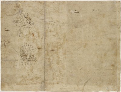 Verso: Zwei Skizzen von Figuren, Kompositionsskizze für die Chigi-Kapelle, Santa Maria della Pace, WA1846.194 von Raffaello Sanzio Raphael